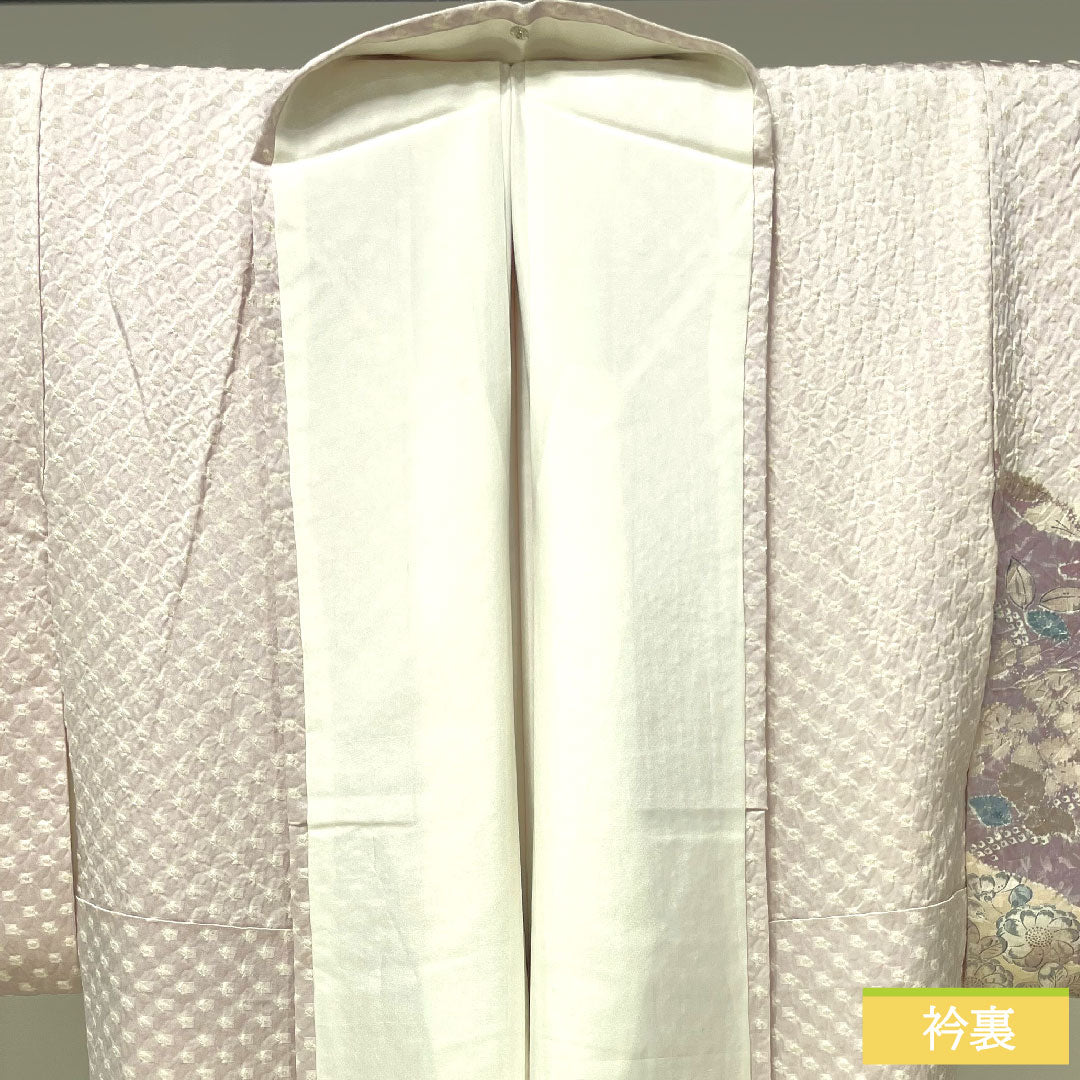 訪問着 正絹 袷 身丈159.5cm 裄丈63cm 桜色 絞り 辻ヶ花 Aランク 紫系 1112004113320