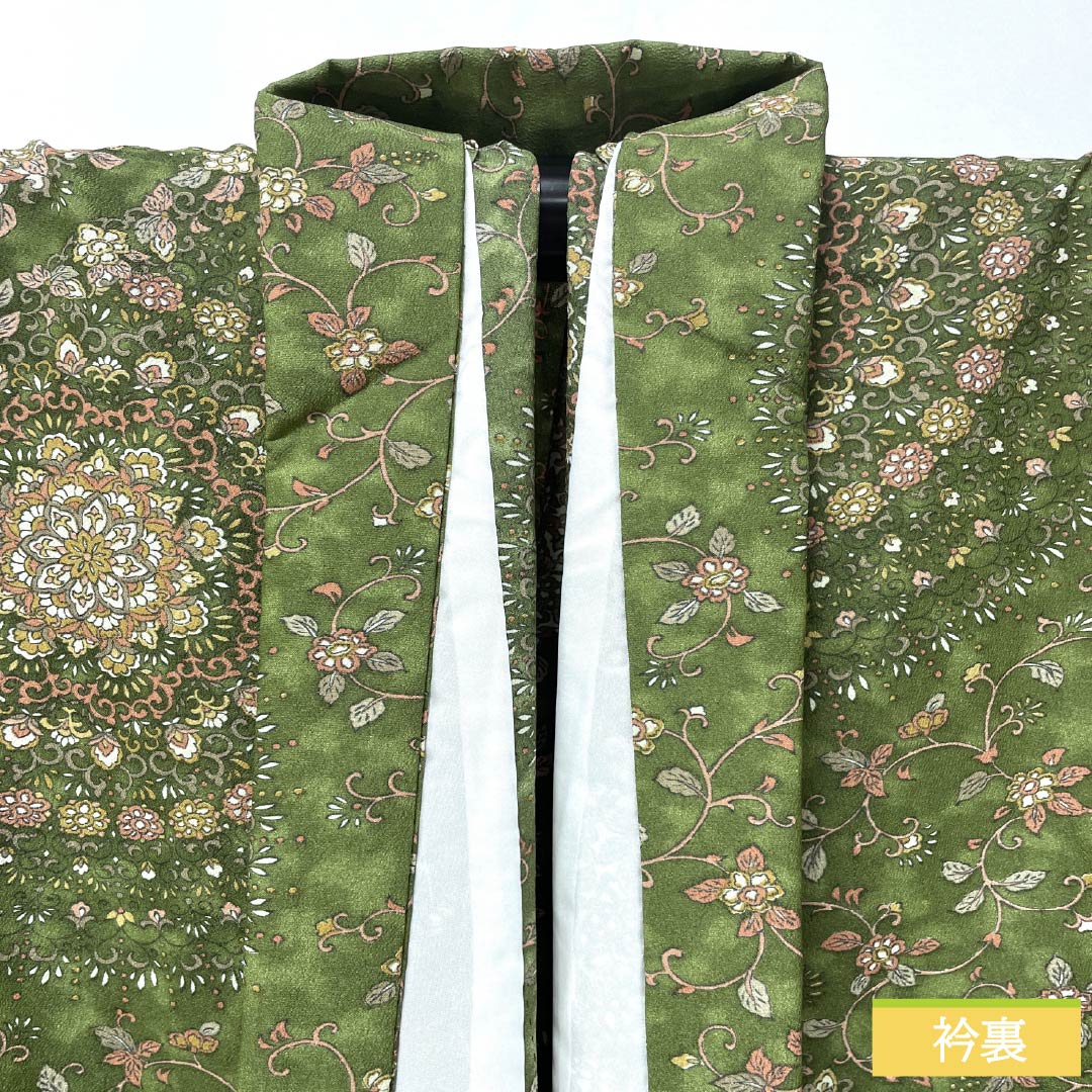 Small pattern, polyester, length 170cm, sleeve length 65cm, lined, blue and red, washable kimono, Persian pattern, open torso, with basting thread, S rank, green, 1115005252619