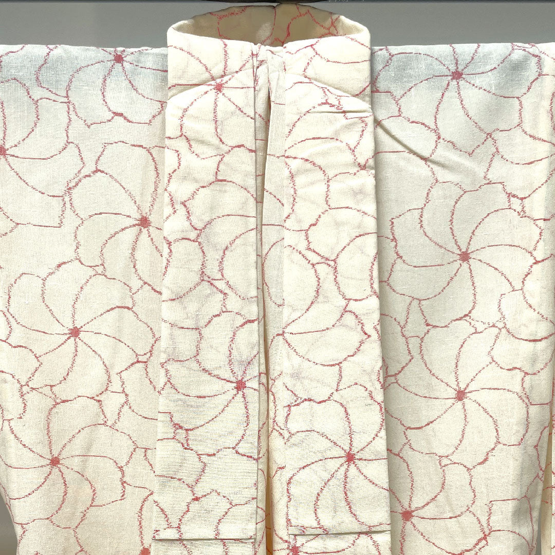 夏物 正絹 紬 身丈157cm 裄丈63.5cm 乳白色(にゅうはくしょく) 菊 紗 Sランク クリーム系 1132001312315