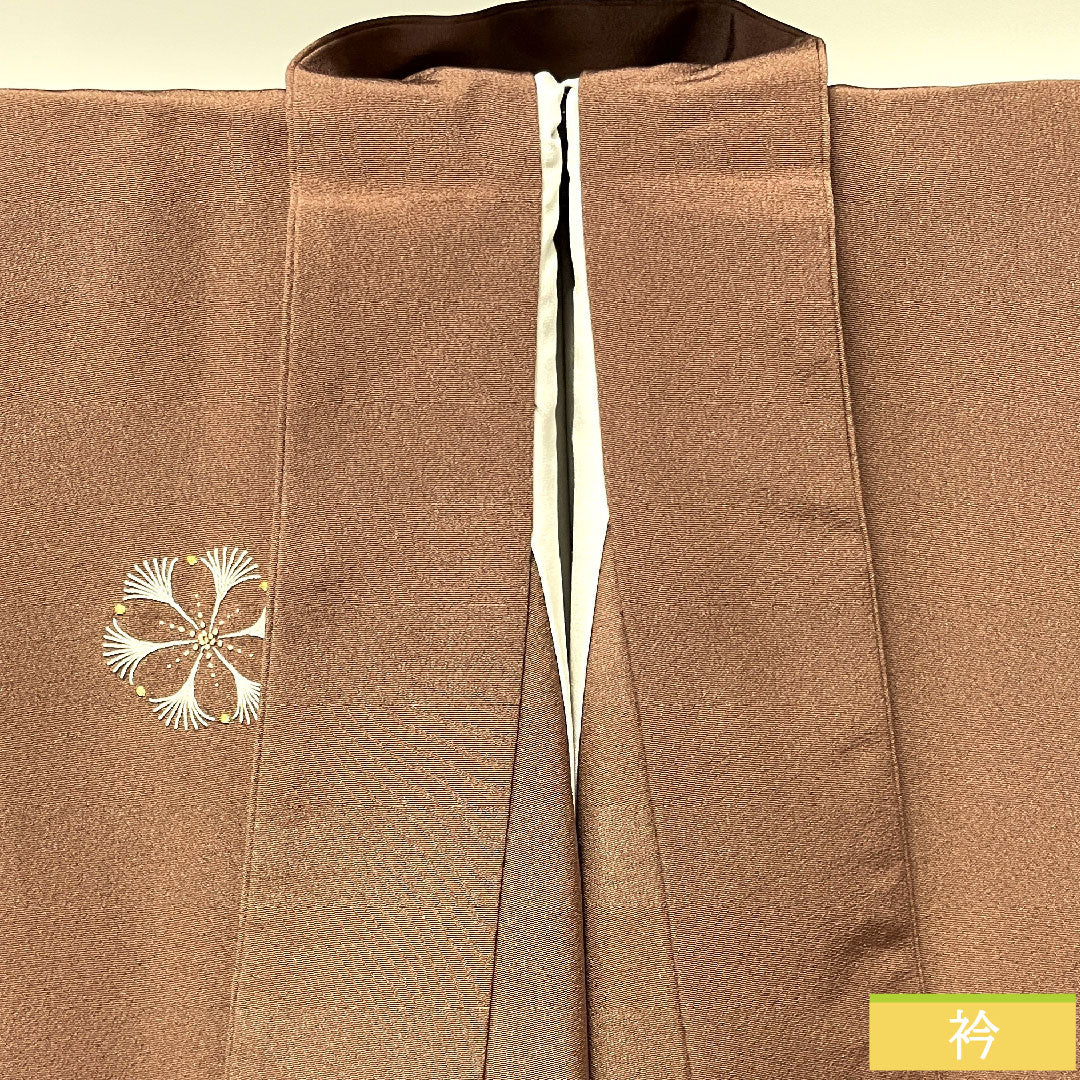 道中着 正絹 身丈84cm 裄丈62.5cm 檜皮色 刺繡 抽象模様 Aランク 袷 茶系 1117000773914