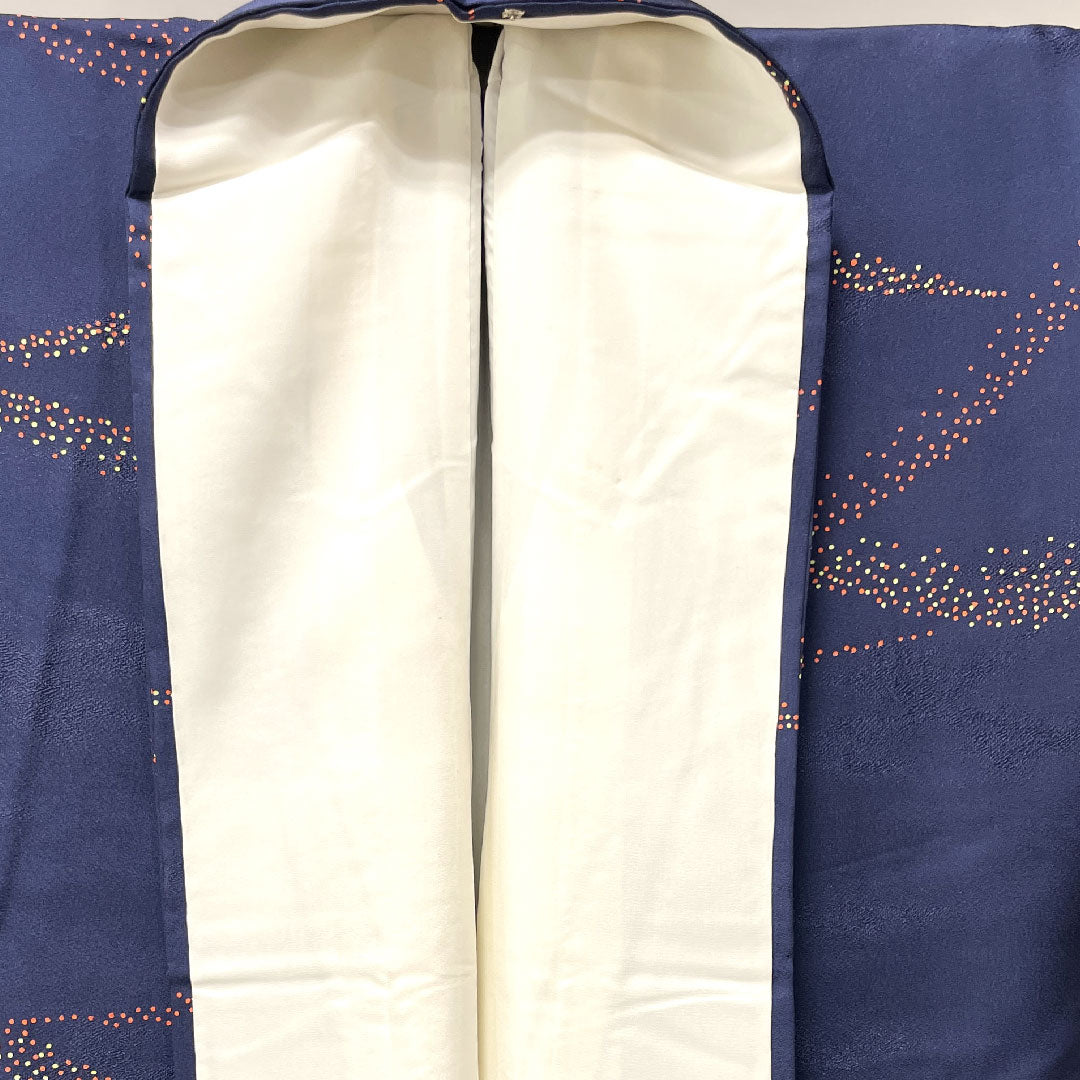 小紋 身丈158cm 裄丈63.5cm 袷 青褐色 抽象模様 正絹 Aランク 紺系 1115003493318
