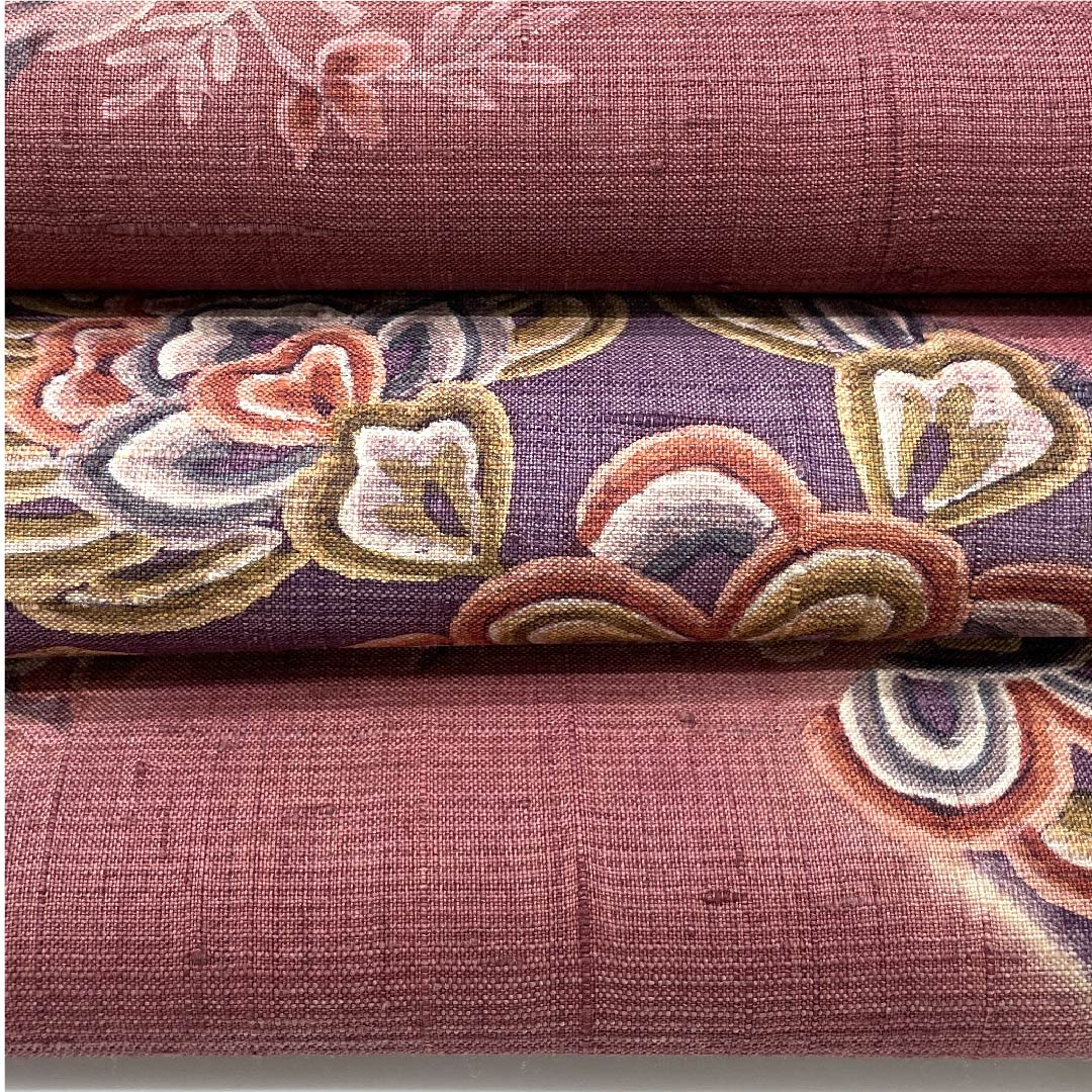 袋帯 蘇芳色(すおういろ) 紬地 唐花模様 小鳥模様 帯丈439cm 正絹 Sランク ポイント柄 カジュアル 紫系 1123009422320