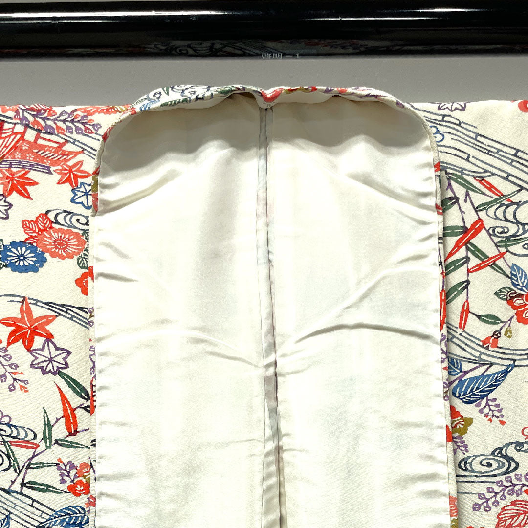 Komon Length 163.5cm Sleeve length 65cm Awase Milky white Kyo-Bingata Chayatsuji Pure silk S rank White 1115003342411