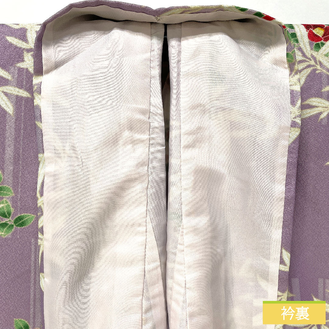 小紋 ポリエステル 身丈162cm 裄丈66cm 袷 浅紫色(あさきむらさきいろ) 洗える着物 草花模様 Sランク 紫系 1115004822420