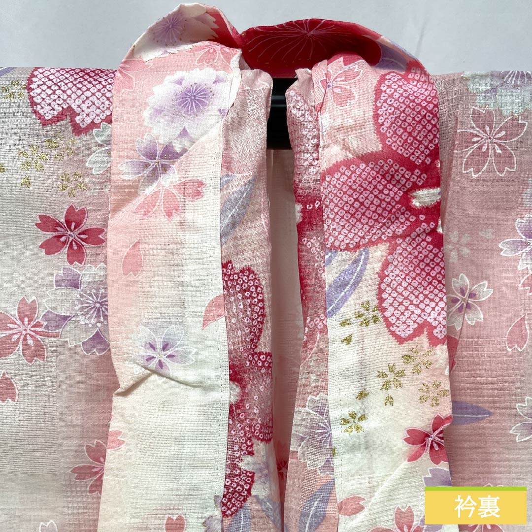 浴衣 木綿 身丈165.5cm 裄丈65cm Aランク 単衣 ピンク系 浅紅色(あさべにいろ) 桜 ラメ 1118006123513