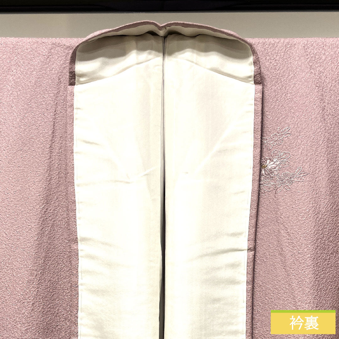 訪問着 正絹 袷 身丈161cm 裄丈66cm 葡萄色 刺繍 吉祥文様 Sランク 紫系 1112003532420