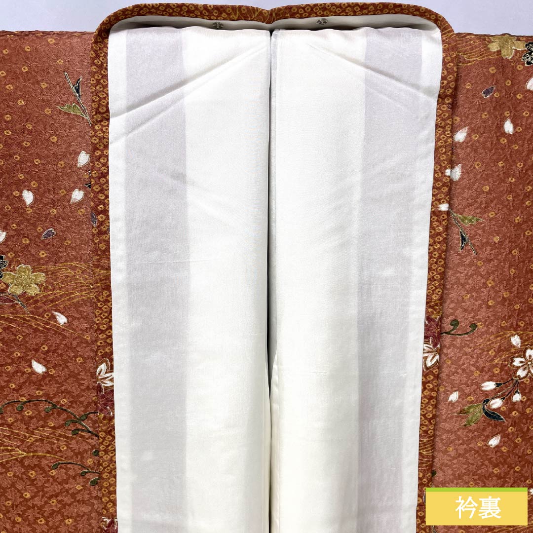 小紋 正絹 身丈163cm 裄丈64cm 袷 赤蘇芳色(あかすおういろ) 籠目 花 しつけ糸付き Sランク 朱系 1115005692416