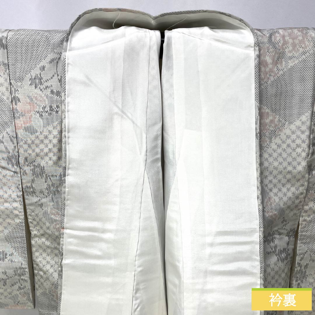 Tsumugi (pongee) polyester kimono, S rank, length 153cm, sleeve length 63cm, Unohana-iro (unohana flower) pattern, floral motif, washable, lined, white, 1116004642211