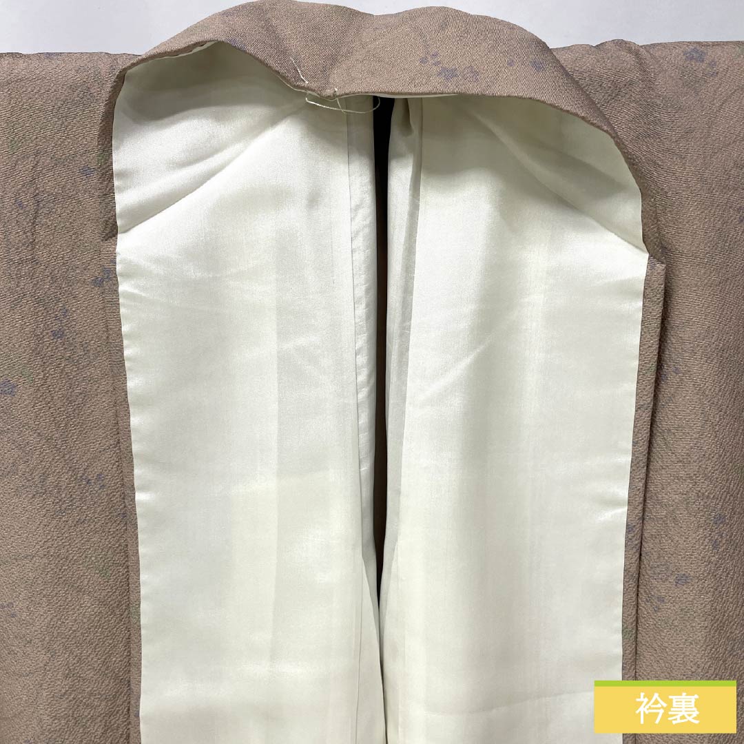 小紋 正絹 Sランク 身丈164cm 裄丈63cm 袷 惚色(ぼけいろ) 草花模様 しつけ糸付き ベージュ系 1115007362425