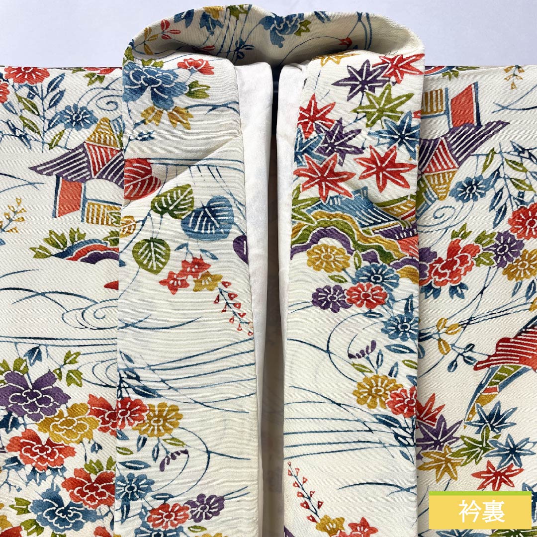 小紋 正絹 身丈158.5cm 裄丈64cm 袷 練色(ねりいろ) 型染 紅型調 茶屋辻 Aランク クリーム系 1115005103315