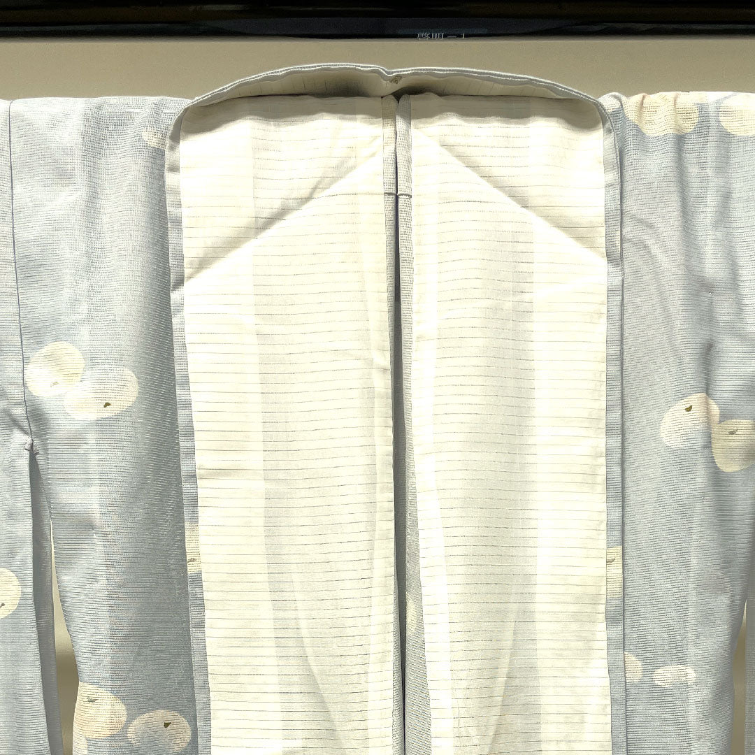 夏物 ポリエステル 小紋 身丈161cm 裄丈63cm 蒼白色(そうはくしょく) 万寿菊 洗える着物 絽 Sランク 水色系 1132000672424