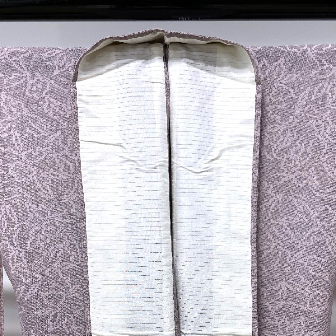 Summer pure silk komon length 155.5cm sleeve length 63.5cm light brown floral pattern gauze S rank purple 1132000222320