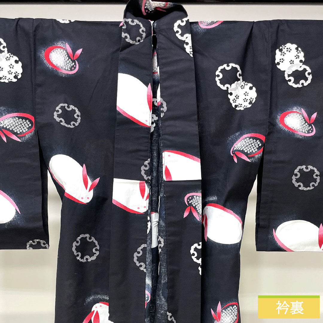 Yukata Cotton Length 164.5cm Sleeve length 64cm S rank Single layer Black Snow rabbit Snow ring 1118005052410