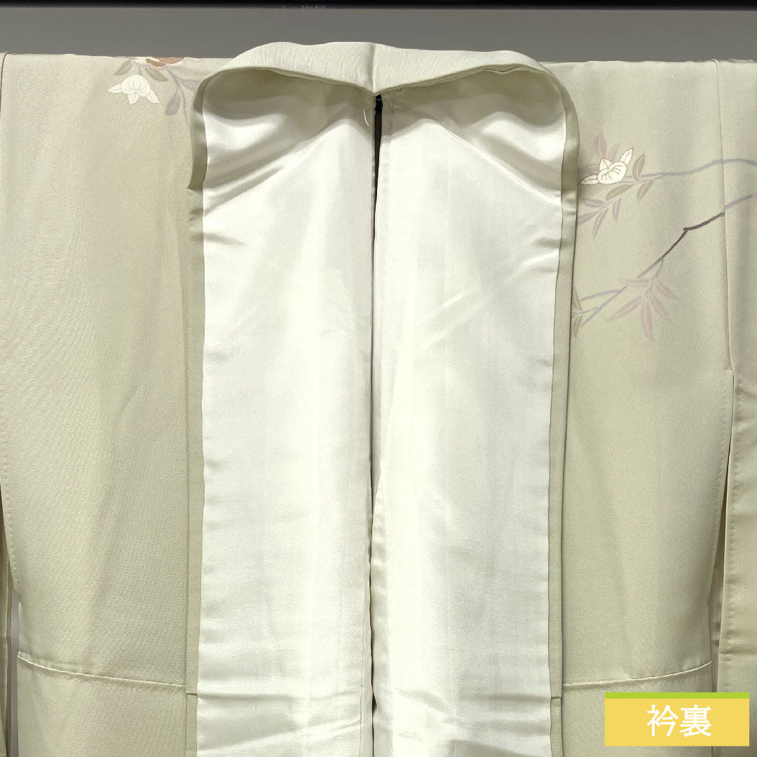 訪問着 袷 身丈155cm 裄丈63cm 利休白茶色 京友禅 吉祥文様 正絹 Sランク 緑系 1112003902319