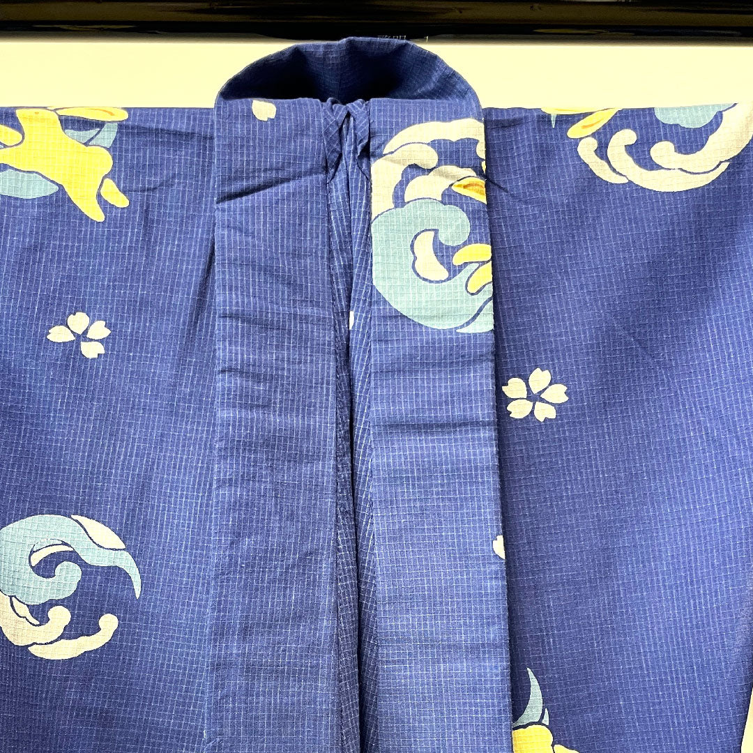 浴衣 桔梗色 ウサギ 桜 木綿 Sランク 単衣 身丈162.5cm 裄丈65.5cm 青系 1118002962417