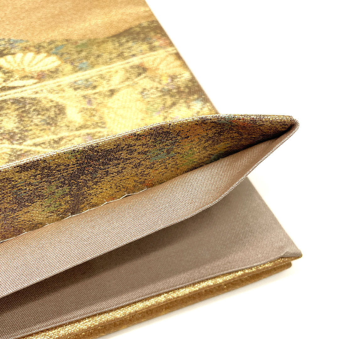 Fukuro Obi (traditional Japanese kimono sash), classic pattern, floral motif, obi length 430cm, pure silk, A rank, six-pass, formal, gold, 1123002723321