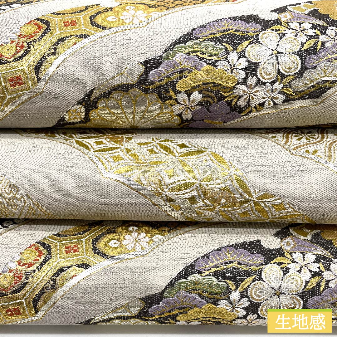 袋帯 正絹 銀白色色(ぎんはくしょくいろ) 平田藤三郎 雪輪 古典柄 花柄 帯丈436cm Sランク 六通 フォーマル 銀系 1123010872322