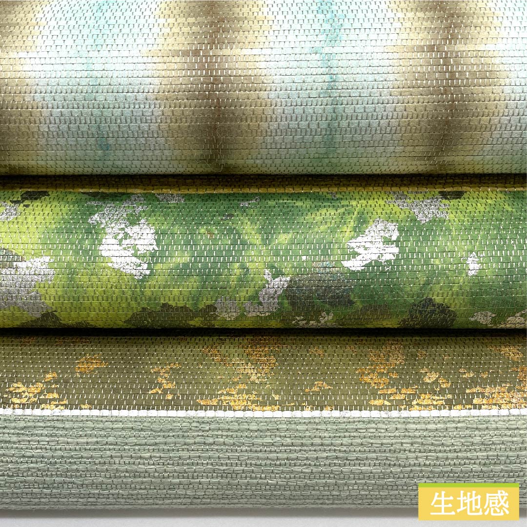 袋帯 浅緑色(あさみどりいろ) 抽象模様 横段 風景模様 帯丈436cm 正絹 Sランク 六通 セミフォーマル グラデーション系 1123011102399