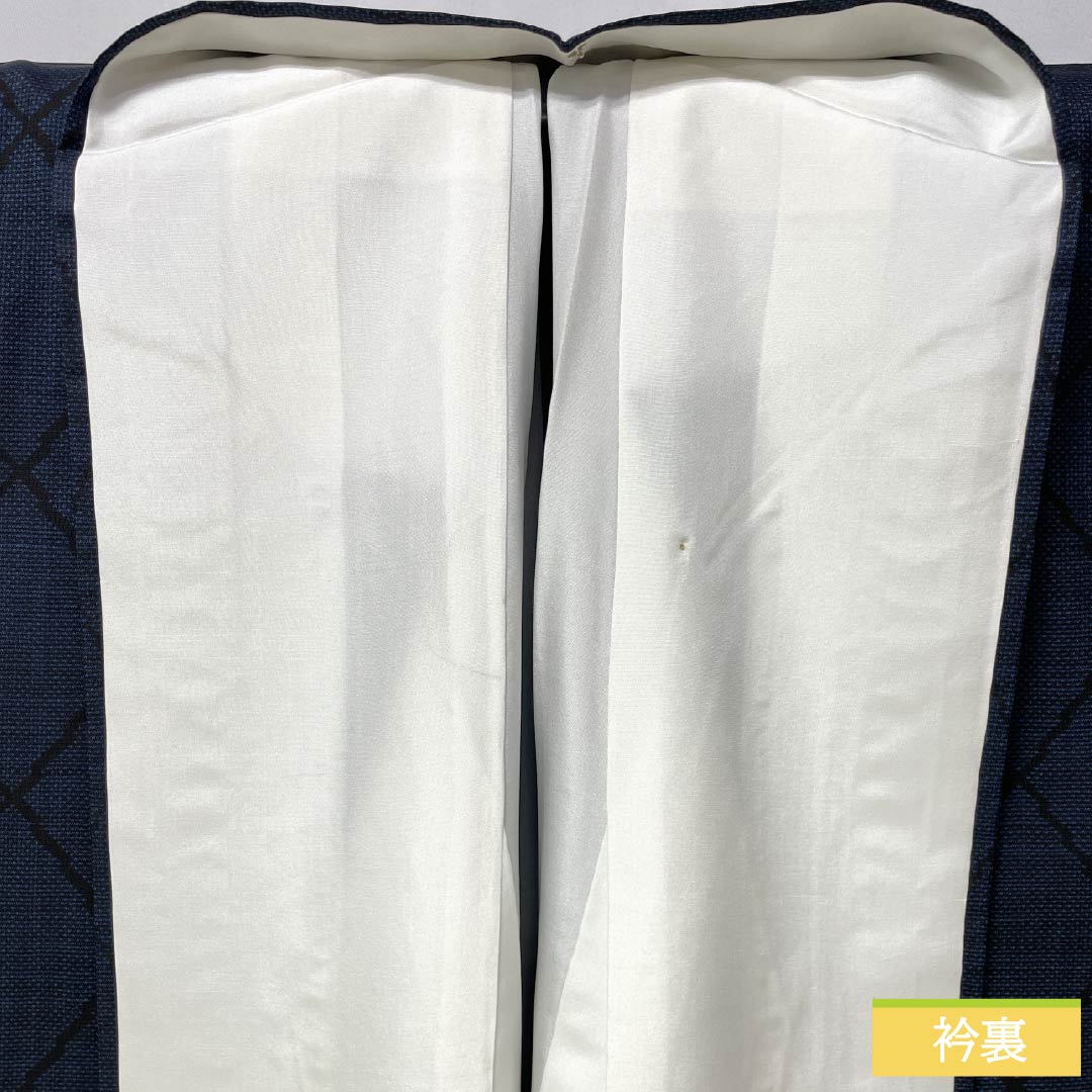 紬 正絹 身丈160.5cm 裄丈62.5cm 韓藍色(からあいいろ) 大島紬 7マルキ 一元絣 Aランク 袷 紺系 1116003793418