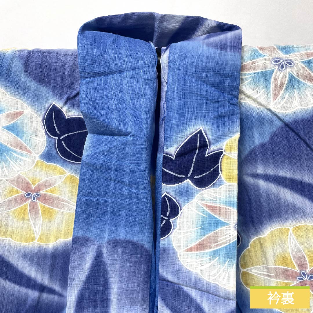 Yukata Cotton Length 163.5cm Sleeve length 66cm A rank Single layer Blue Sky color Morning glory 1118005243417
