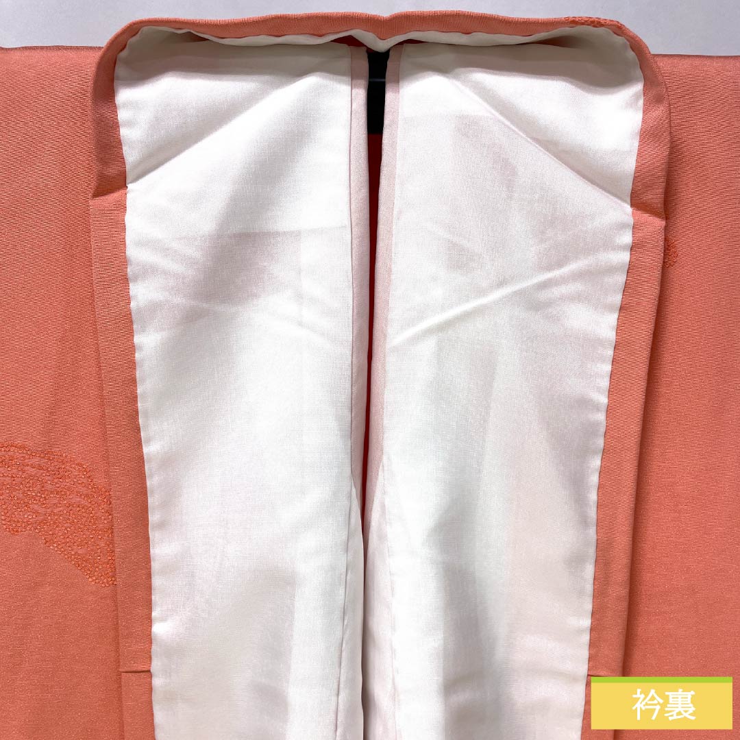 小紋 正絹 身丈158.5cm 裄丈64.5cm 袷 珊瑚色(さんごいろ) 抽象柄 Sランク ピンク系 1115005002313