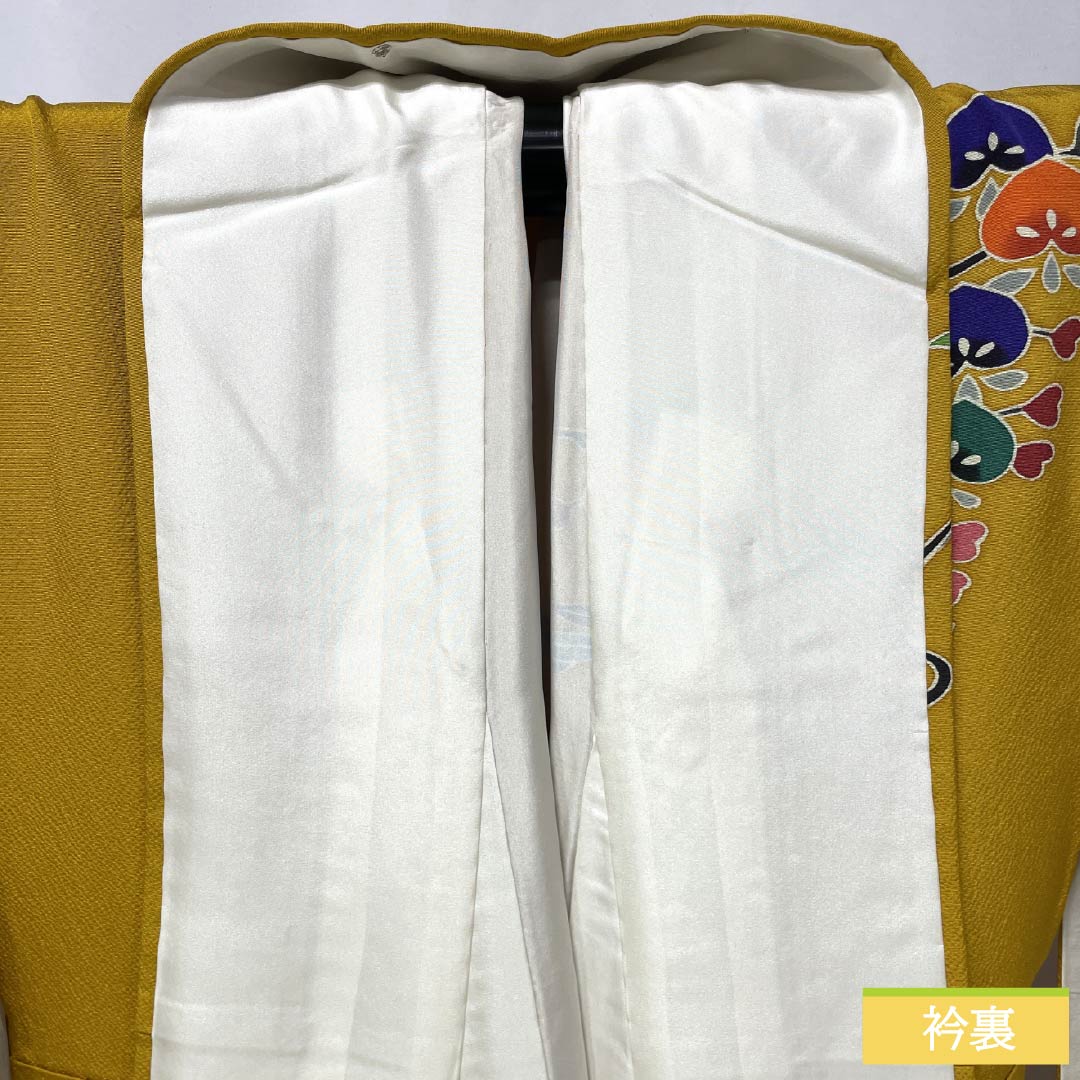 振袖 正絹 Aランク 身丈161.5cm 裄丈66cm 袷 山吹色(やまぶきいろ) 京紅型 宮崎染工 作家物 吉祥文様 牡丹 黄系 1113002513423