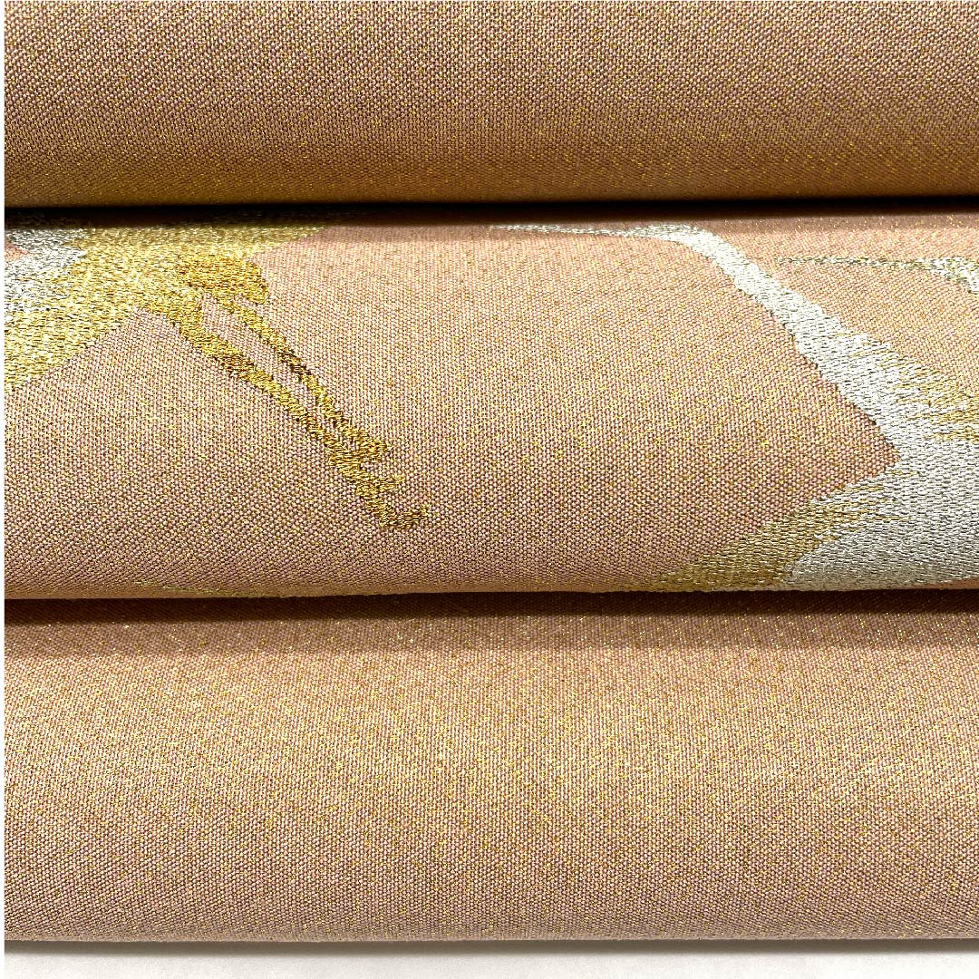 袋帯 薄赤色(うすあかいろ) 鶴 金糸 帯丈452cm 正絹 Sランク ポイント柄 フォーマル 茶系 1123007622414