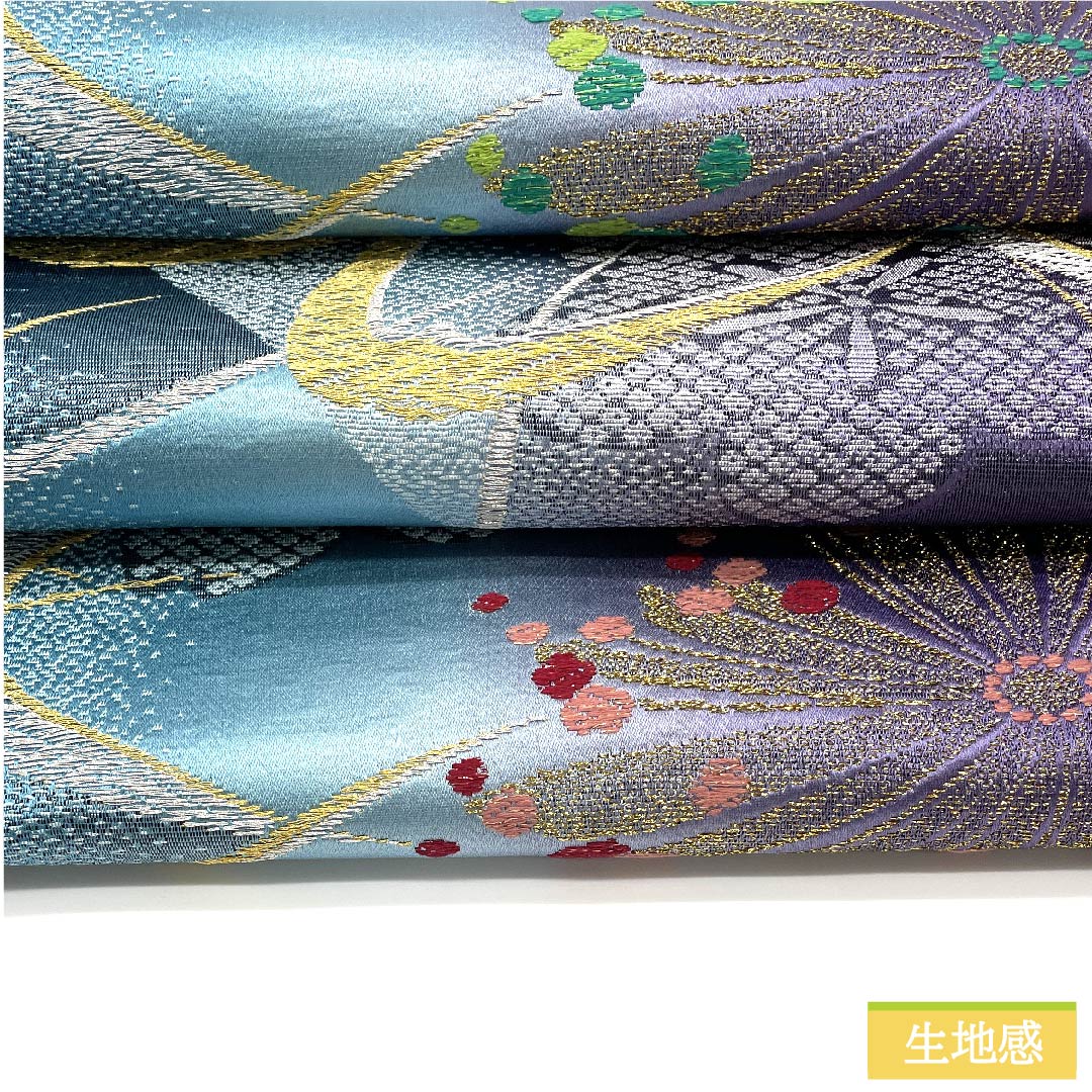 袋帯 正絹 花浅葱色(はなあさぎいろ) 桜 帯丈448cm Sランク 六通 フォーマル グラデーション系 1123011502399