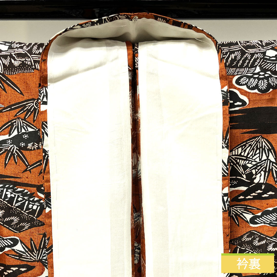 Komon, pure silk, length 157.5cm, sleeve length 65cm, single layer, ochre, stencil dyeing, Chayatsuji, S rank, brown, 1115003922314