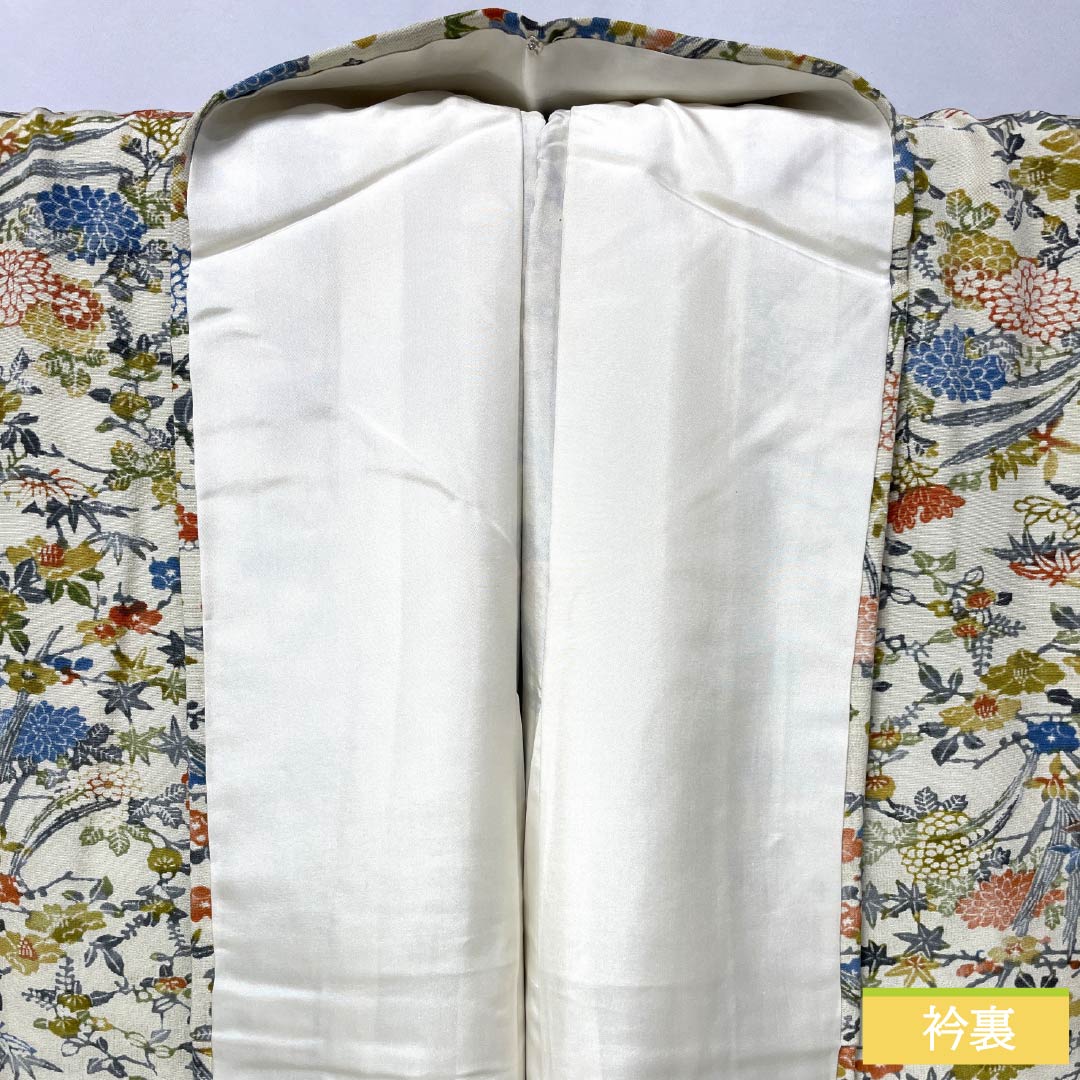 小紋 正絹 身丈154.5cm 裄丈63.5cm 袷 象牙色(ぞうげいろ) 型染 草花模様 Sランク クリーム系 1115005492215