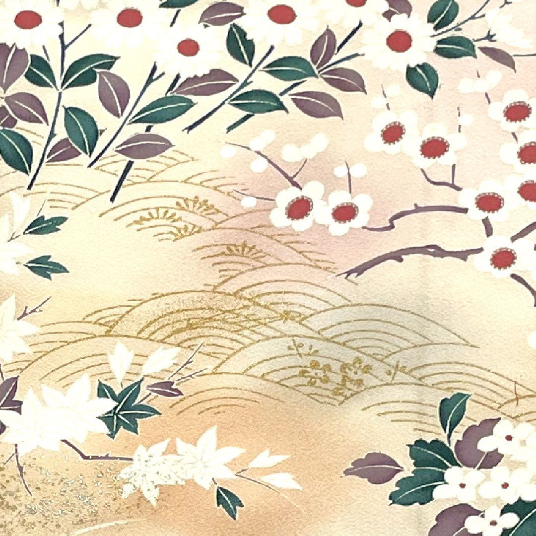 訪問着 袷 身丈150cm 裄丈61cm 練色 京友禅 橘 正絹 Bランク ピンク系 1112001634113