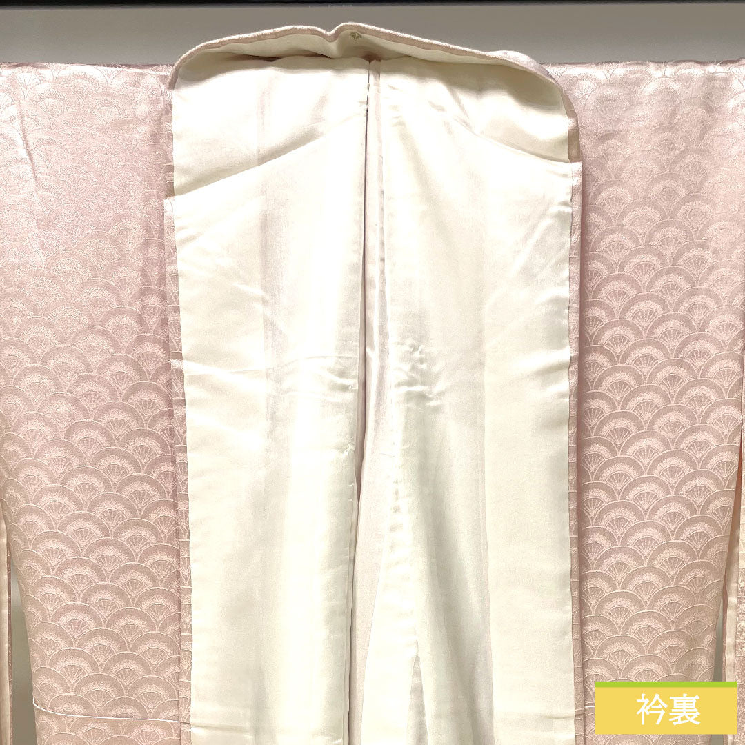 色無地 正絹 身丈164.5cm 裄丈63.5cm 桜色(さくらいろ) 扇 無地訪問着 袷 紋なし Aランク ピンク系 1114001393413