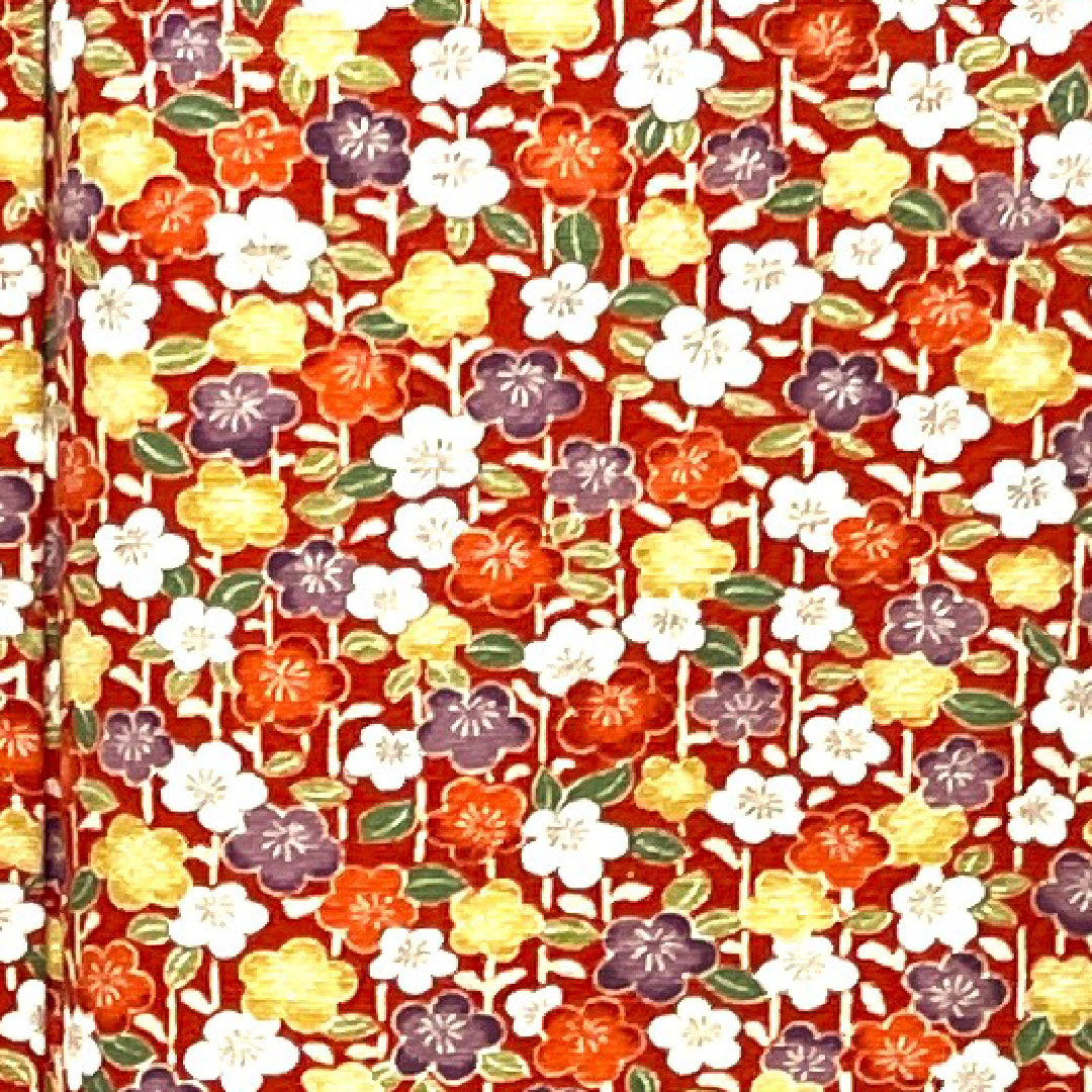 小紋 身丈152cm 裄丈61.5cm 袷 猩々緋色 梅 紬地 正絹 Sランク 赤系 1115002992212