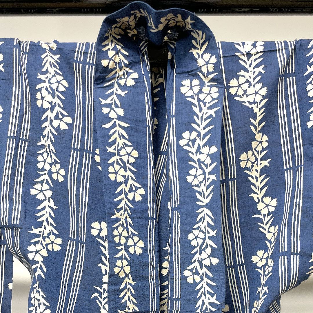 浴衣 裏色 撫子 木綿 Sランク 単衣 身丈153cm 裄丈61cm 紺系 1118003282218