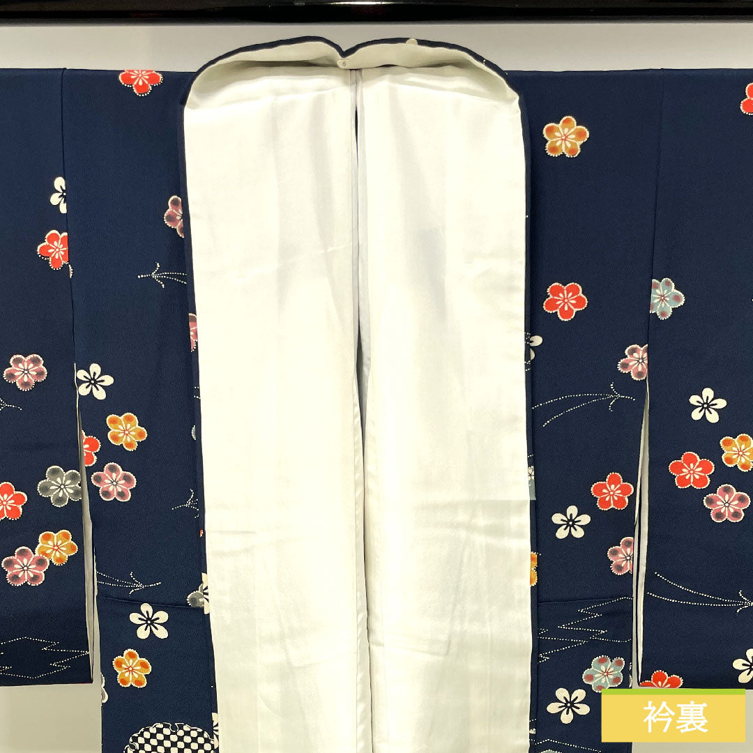 Homongi, pure silk, lined, length 158.5cm, sleeve length 62cm, dark blue, small pattern, tsukesage, Kyoto Bingata, A rank, navy blue, 1112003783318