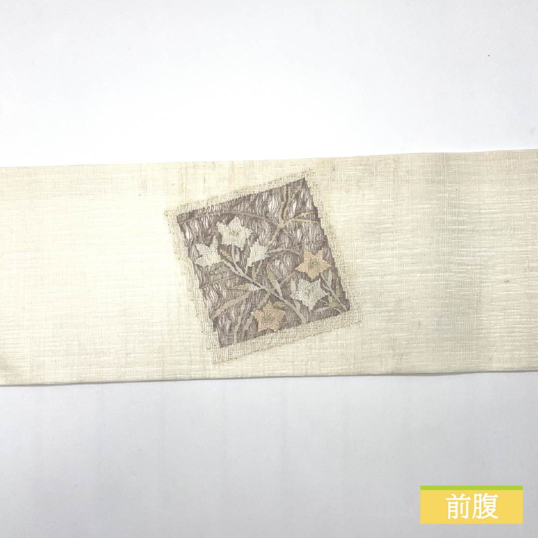 名古屋帯 正絹 胡粉色(ごふんいろ) すくい織 色紙 桔梗 夏帯 帯丈369cm Sランク ポイント柄 セミフォーマル 白系 1124006812311 名古屋仕立て