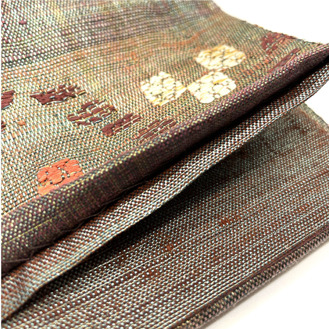 袋帯 焼箔 抽象模様 帯丈436cm 正絹 Sランク ポイント柄 カジュアル グラデーション系 1123005092399