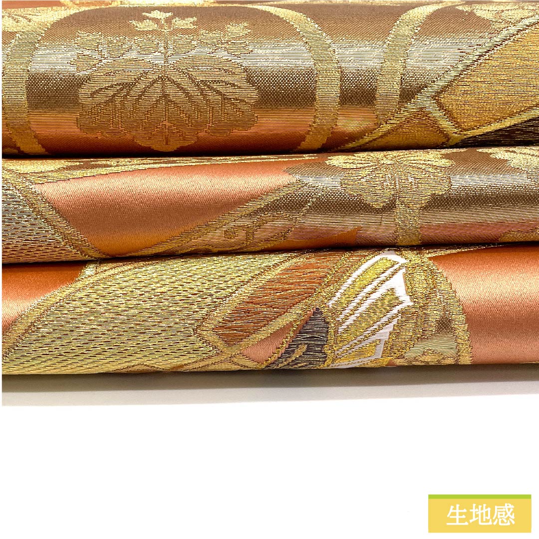 袋帯 正絹 鴇糸(ときいろ) 車輪 蝶 松竹梅 立湧 帯丈430cm Sランク 六通 フォーマル ピンク系 1123011762313