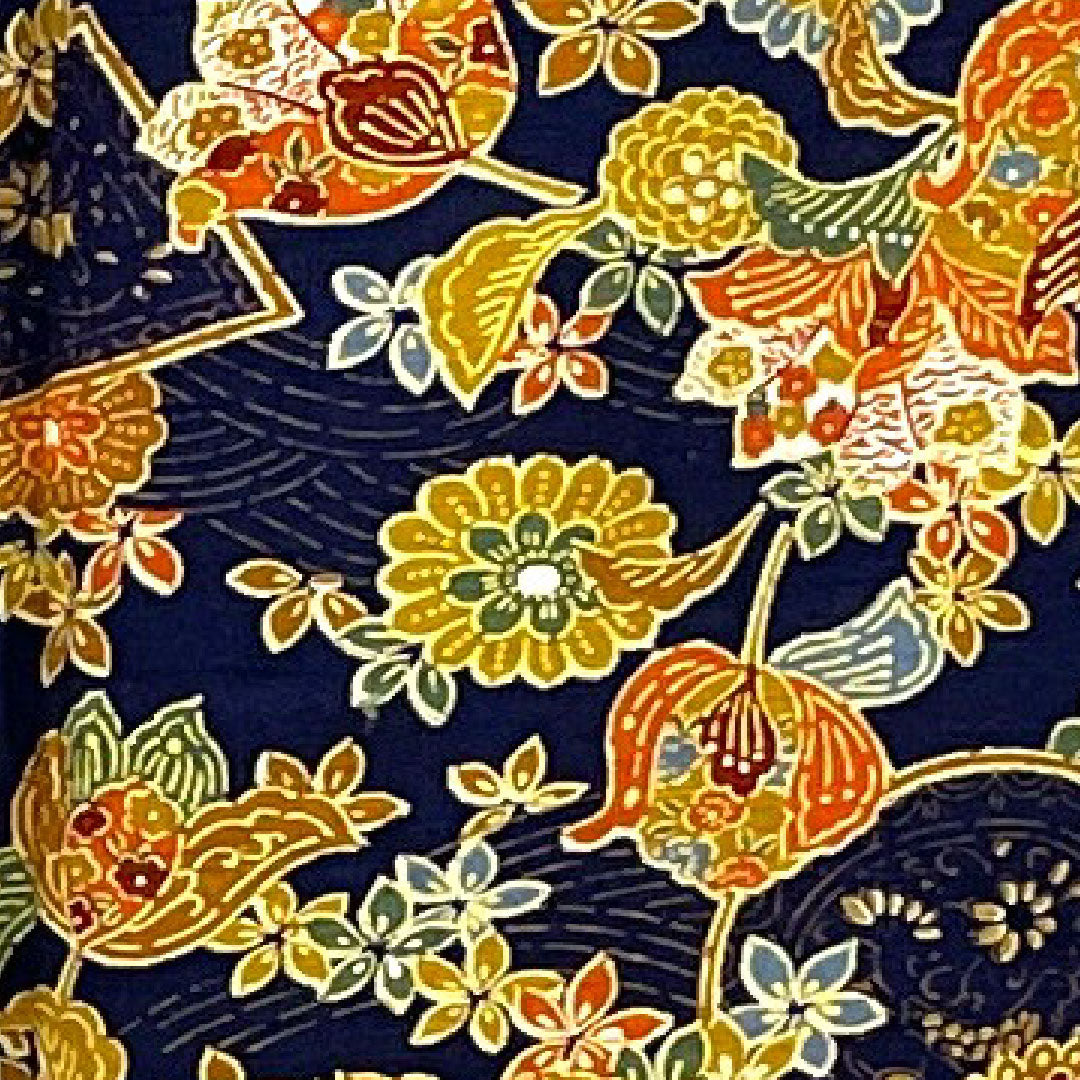 小紋 身丈162.5cm 裄丈63.5cm 袷 草花模様 正絹 Sランク 紺系 1115001422418