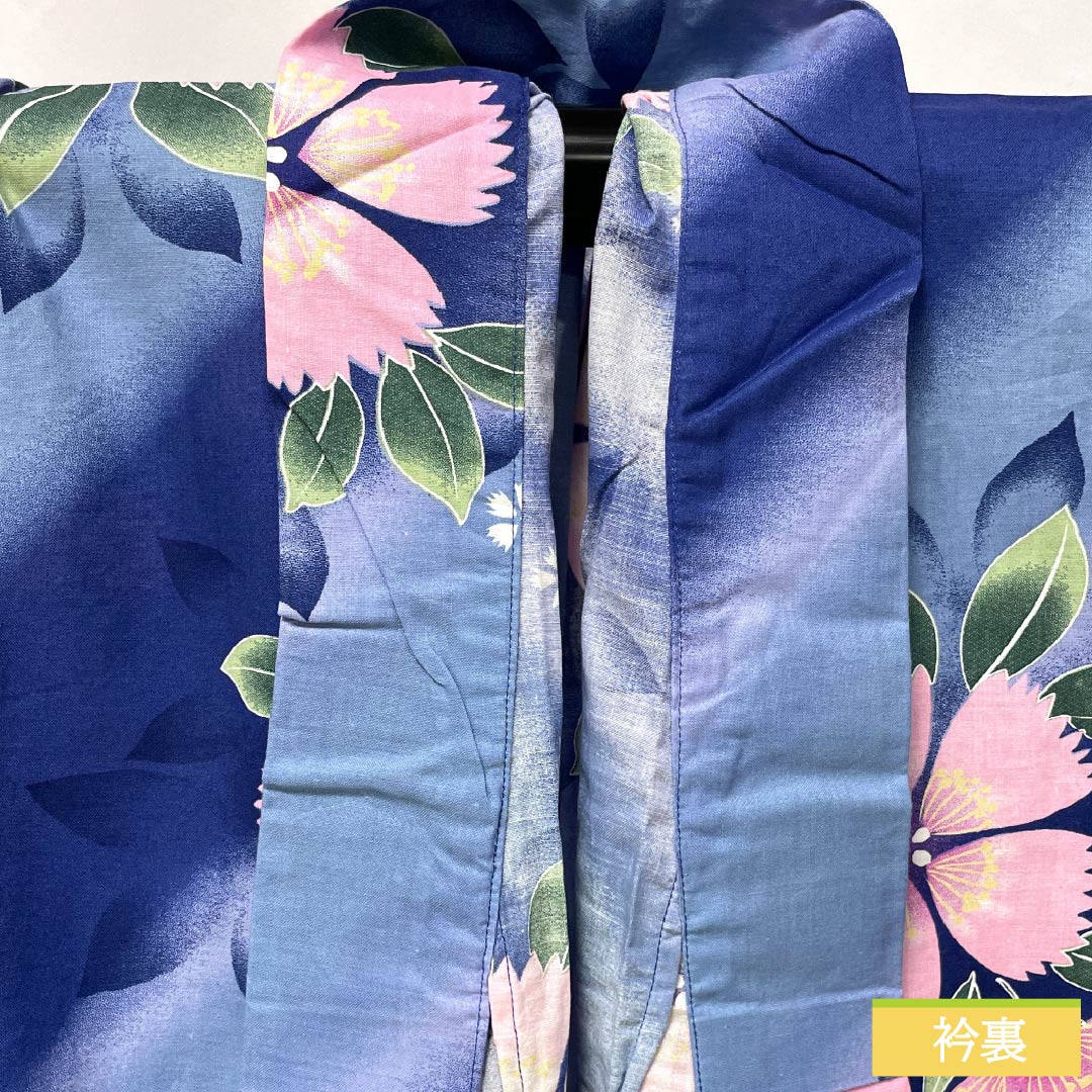 Cotton Yukata, Length 160cm, Sleeve Length 64.5cm, S Rank, Single Layer, Blue, Navy Blue, Forget-me-not Green, Diagonal Stripes, Pink, 1118006232417