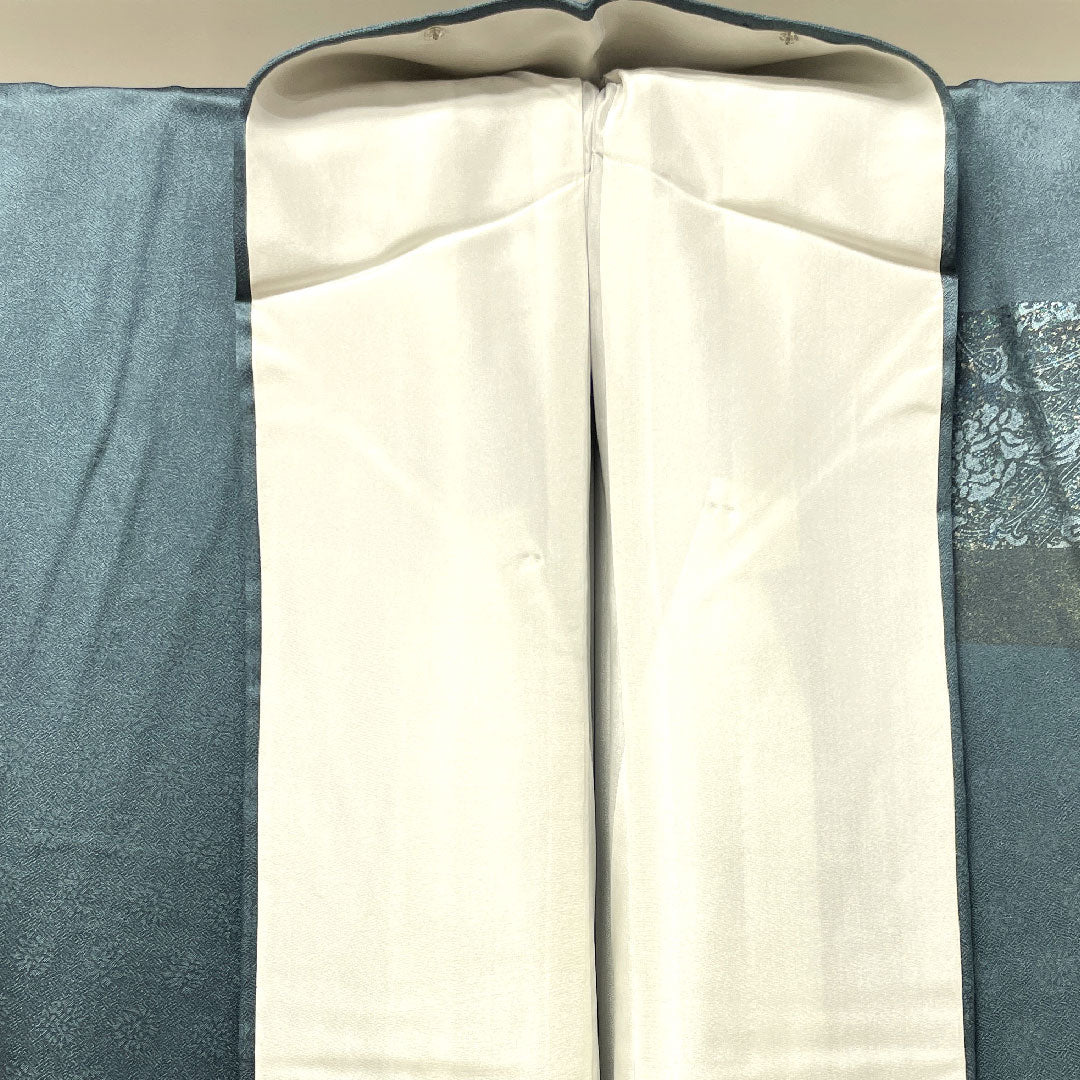 Homongi, lined, length 154.5cm, sleeve length 66cm, rust color, gold leaf finish, fan surface, auspicious motif, pure silk, S rank, blue 1112002682217