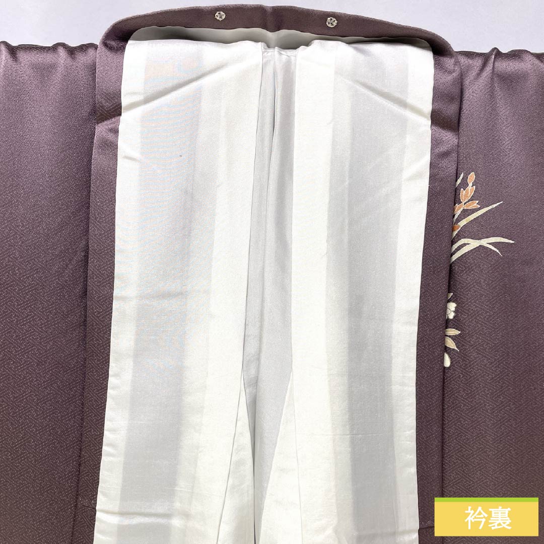 訪問着 正絹 Bランク 袷 身丈164cm 裄丈64.5cm 紅掛鼠色(べにかけねずいろ) 京友禅 一つ紋 草木 紫系 1112007044420