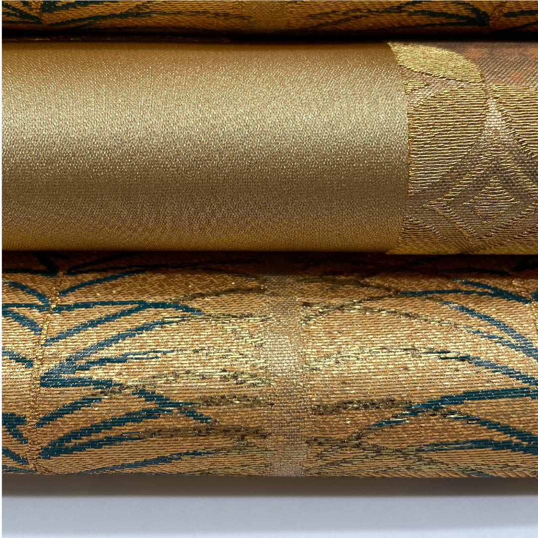 袋帯 金色 松葉 青海波 七宝 帯丈458cm 正絹 Aランク 六通 フォーマル 金系 1123005923421