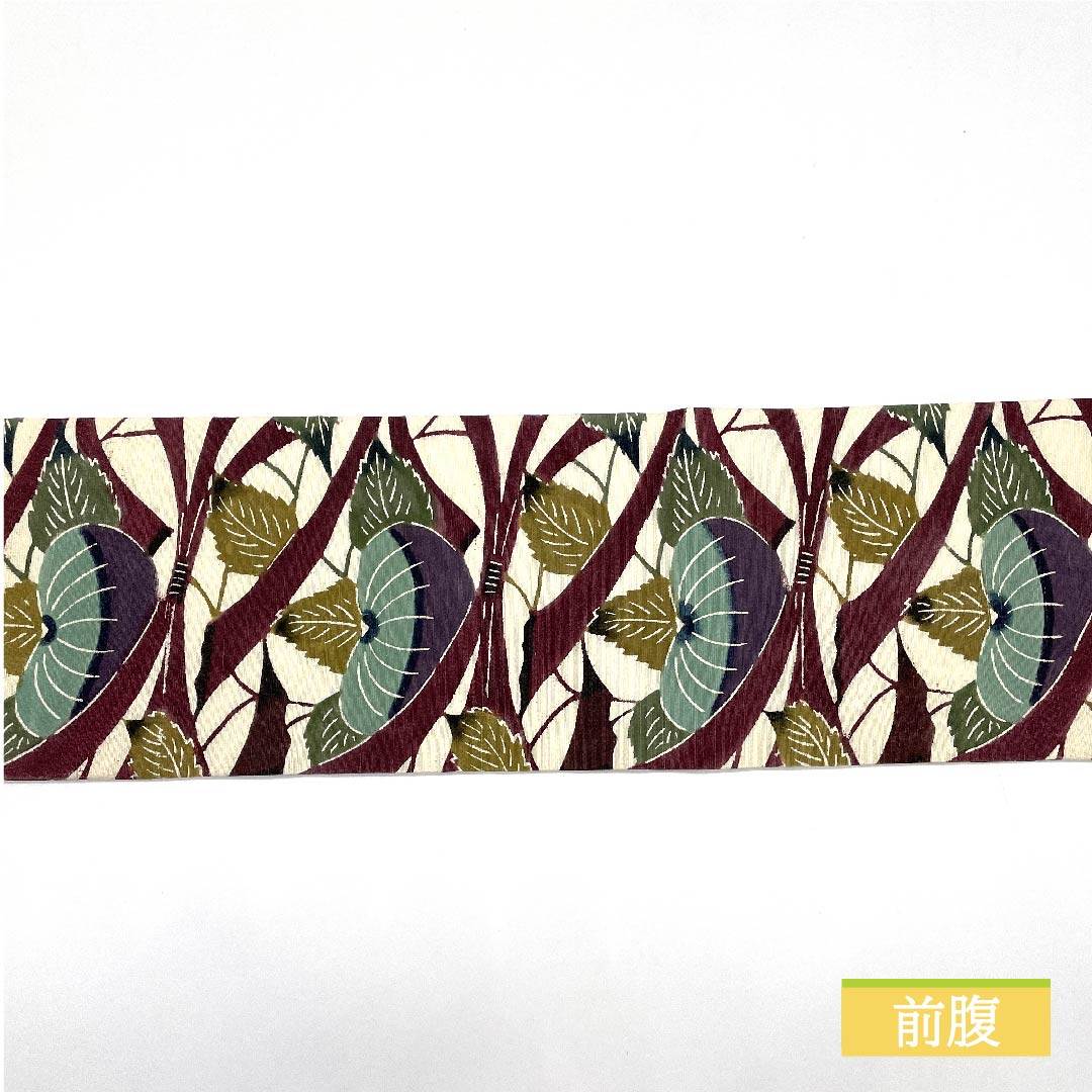 名古屋帯 正絹 生成り色(きなりいろ) 抽象草花模様 帯丈366cm Sランク 六通 カジュアル 白系 1124006382311 名古屋仕立て