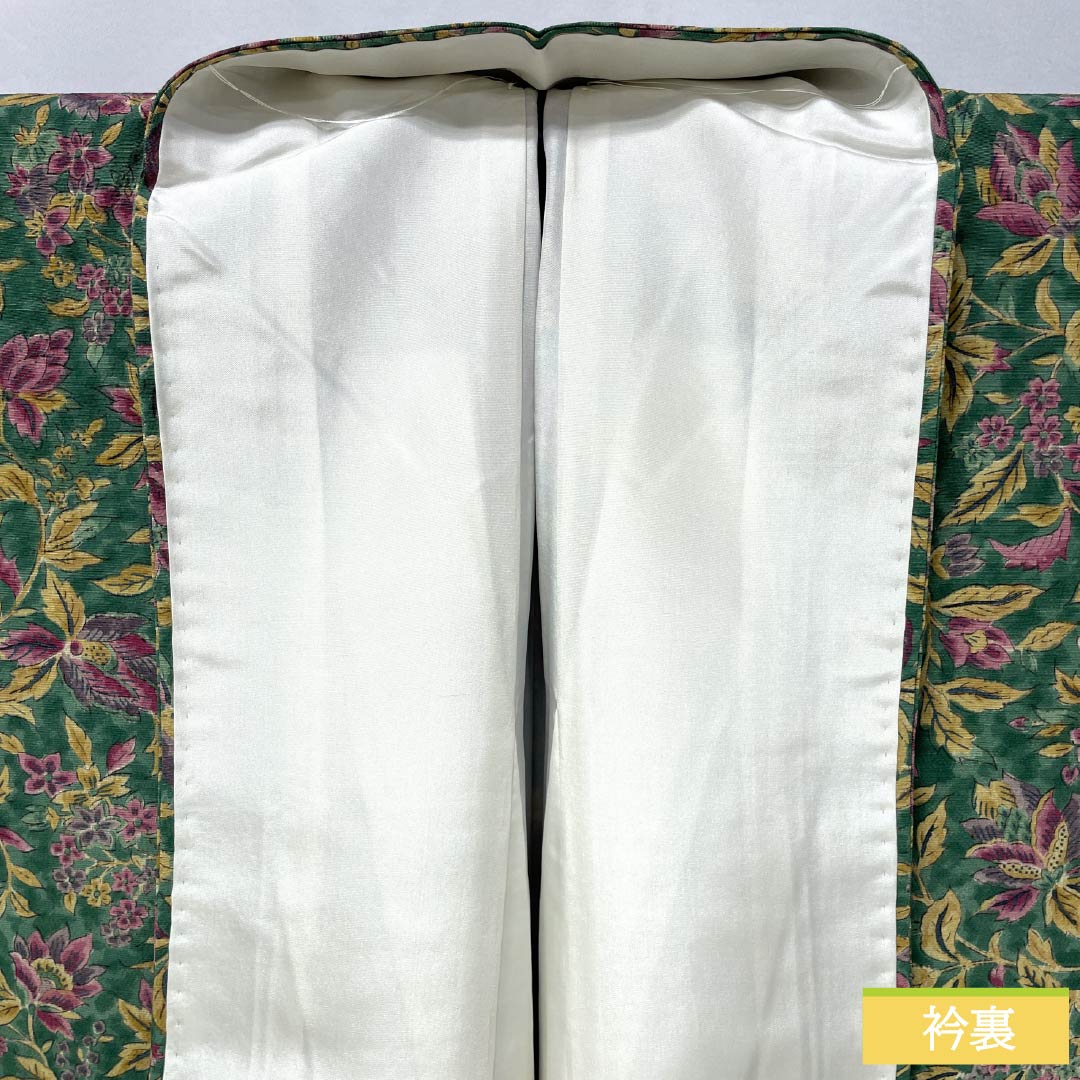 小紋 正絹 身丈159cm 裄丈62cm 袷 青銅色(せいどういろ) 型染 総花 Sランク 緑系 1115005362319