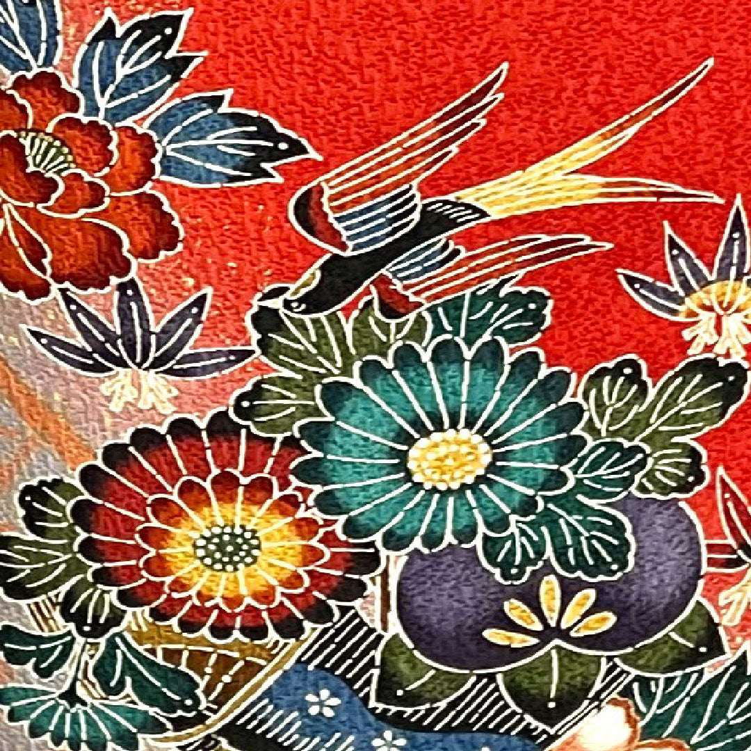 振袖 身丈163cm 裄丈64cm 袷 茜色 型染 吉祥文様 正絹 Sランク 赤系 1113000862412