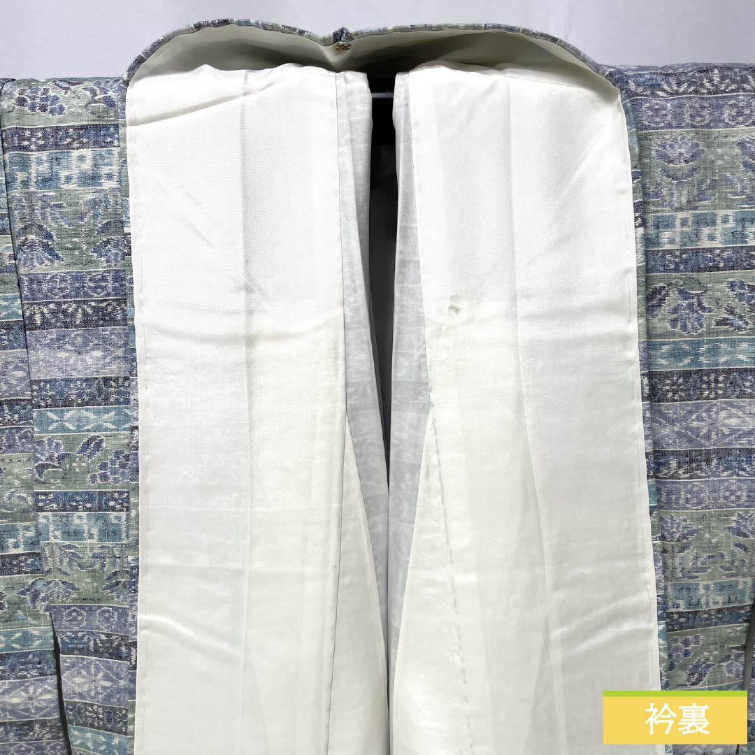 紬 正絹 Aランク 身丈160.5cm 裄丈62.5cm 更紗模様 横段 袷 グラデーション系 1116005103499