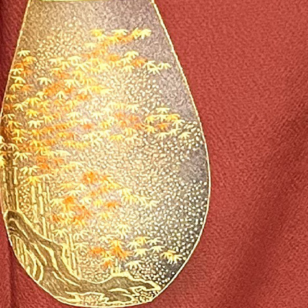 訪問着 袷 身丈165cm 裄丈65cm 葡萄茶色 人間国宝 福田喜重 壺模様 正絹 Sランク 赤系 1112001522512