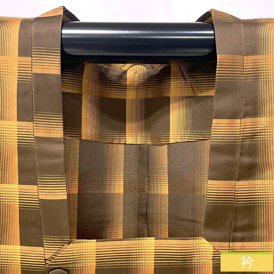 雨コート ポリエステル Sランク 身丈124cm 裄丈64cm 市松 収納ケース付き 袷 茶系 1117001272914