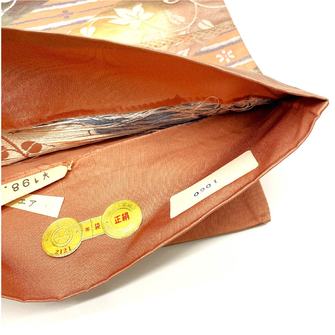 (未仕立)袋帯 緋褪色(ひさめいろ) 正倉院裂文 帯丈434cm 正絹 Sランク 六通 フォーマル ピンク系 1123002892313